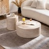 Modern Drum-Style Round Coffee Table with Marble Texture Pattern, No-Assembly Accent Table for Living Room or Apartment – The Pop Home - 3 of 4