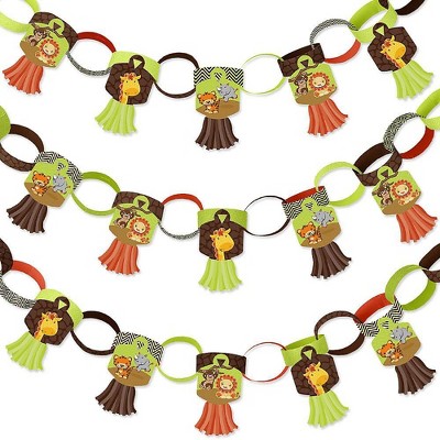 Big Dot of Happiness Funfari - Fun Safari Jungle - 90 Chain Links and 30 Paper Tassels Decoration Kit - Party Paper Chains Garland - 21 feet