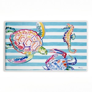 Stupell Industries Brushstroke Sea Life on Stripes Printed Plush Bathroom Floor Mat, design by Paul Brent - 1 of 4