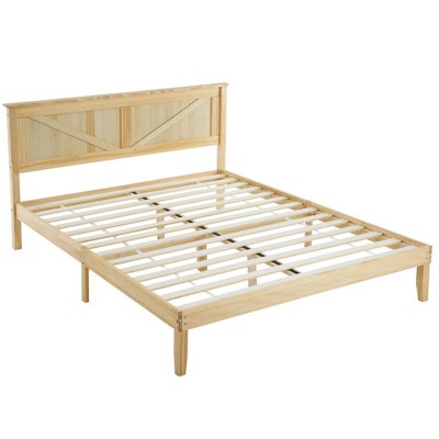 Karl Home Wood Bed Frame Queen Size Platform Bed with Headboard