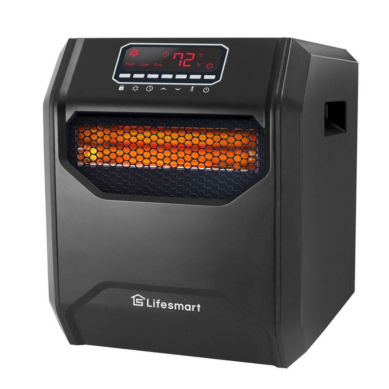 LifeSmart LifePro 1500 Watt High Power 3 Mode Programmable Space Heater with 6 Quartz Infrared Element, Remote, and Digital Display, Black, 1 of 7