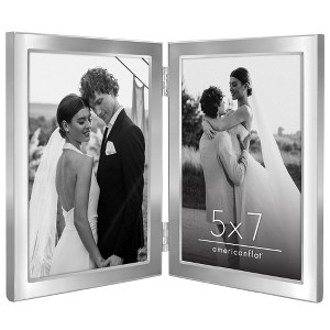 Americanflat Hinged Picture Frame with Wide, Beveled Molding and Shatter-Resistant Glass - Metal Picture Frame Displays Two Photos - 1 of 4