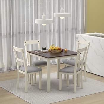 5 Piece Industrial Dining Table Set Wooden Kitchen Table and 4 Chairs, Cottage White - ModernLuxe