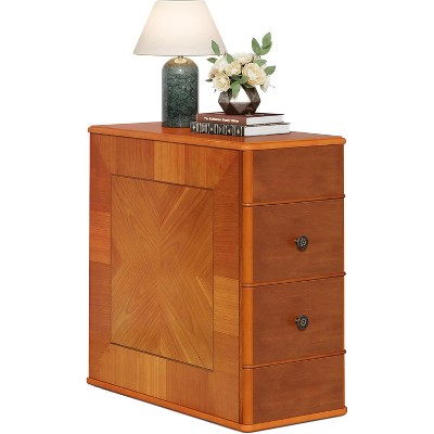 Tribesigns No Assembly Required End Table, Narrow Wood Side Table with 2 Drawers, Bedside Nightstand for Living Room Bedroom