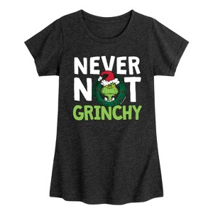Girls' - Dr. Seuss - The Grinch Never Not Grinchy Wreath Fitted Short Sleeve Graphic T-Shirt - 1 of 4
