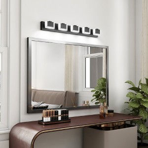 Modern 6-Light Matte Black LED Vanity Light with Acrylic Shades - 1 of 4