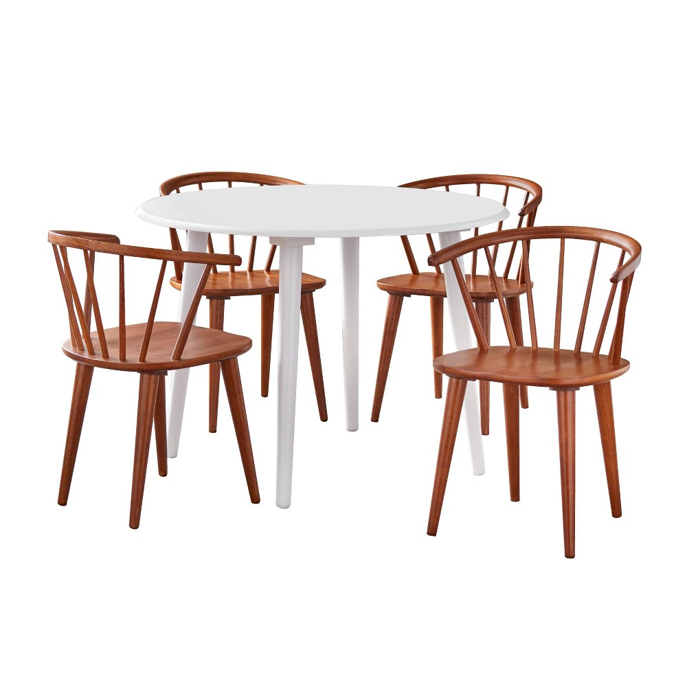 Photos - Dining Table Buylateral 5pc Eva Dining Set Walnut: Mid-Century Modern, Rubberwood, Non-Extension Round Table, 4 Unupholstered Chairs