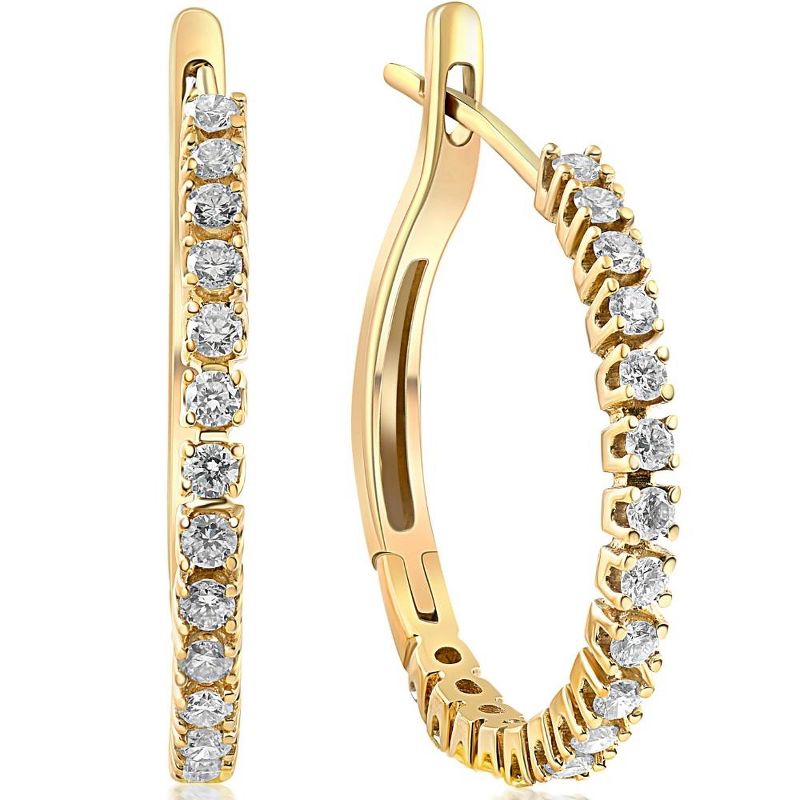 Pompeii3 1/2 cttw Diamond Hoops in 10K White or Yellow Gold 1" Tall, 1 of 4