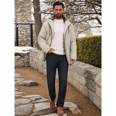 Мужские куртки INSPIRE CHIC Winter Warm Full-Zip Hooded Fleece-Lined Quilted Coat Jackets Small Beige — фото 2
