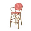 Gulches Outdoor Wicker and Aluminum 29.5" French Barstools, Set of 2, Red, Bamboo Print Finish - 3 of 4