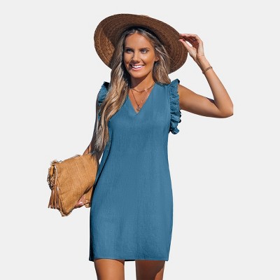 Women's Breezy Back Tie Bow Ruffle Trim Dress - Cupshe