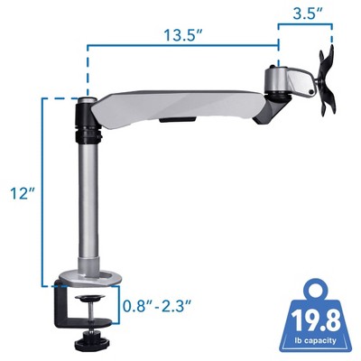 Silver Aluminum Single Monitor Desk Mount with Gas Spring Arm