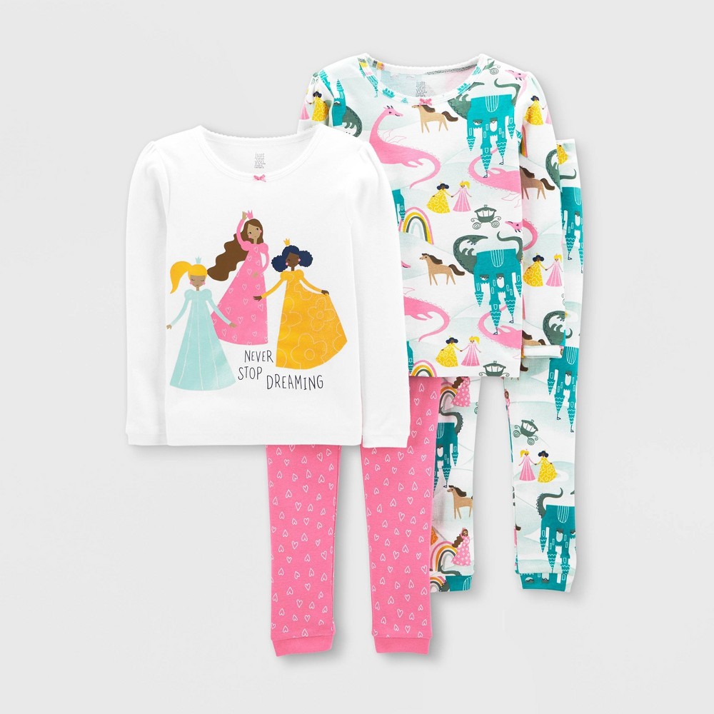 size 2T Toddler Girls' 4pc Princess Snug Fit Pajama Set - Just One You made by carter's Pink 