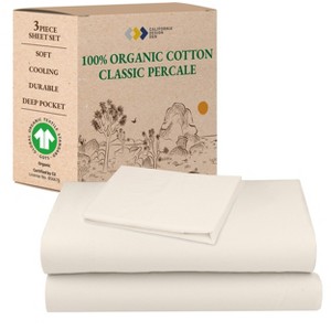California Design Den  Bed Sheets Set - 100% Organic Cotton Percale, Deep Pocket - 1 of 4
