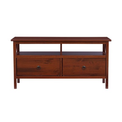 Antique Tobacco Brown Pine TV Stand with Cabinet