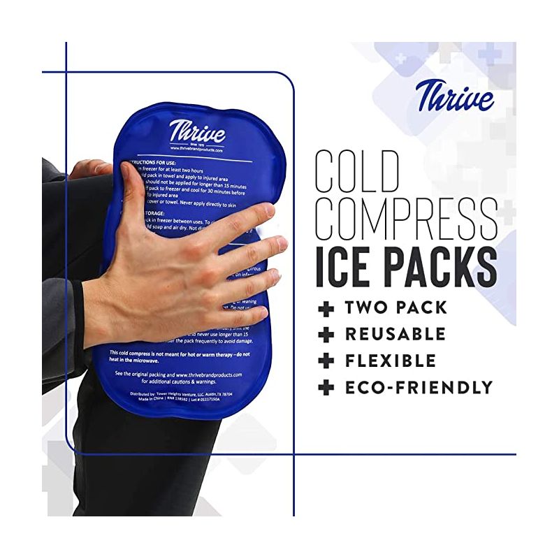 Thrive 2 Pack Reusable Cold Compress Ice Packs for Injury, Soft Touch Gel Ice Pack for Pain Relief & Rehabilitation, 3 of 5