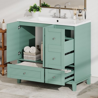 NicBex Bathroom Vanity without Sink/with Sink,Bathroom Sink Vanity with 3 Drawers and USB Charging,36 inch Bathroom Sink Cabinet,Green