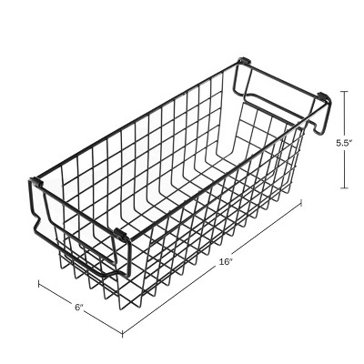 Set of 2 Black Metal Wire Storage Bins with Handles