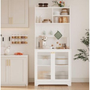 71-inch Food Storage Cabinet with Door, Adjustable Shelves with DIY Pegboard, Suitable for Kitchen or Dining Room - 1 of 1
