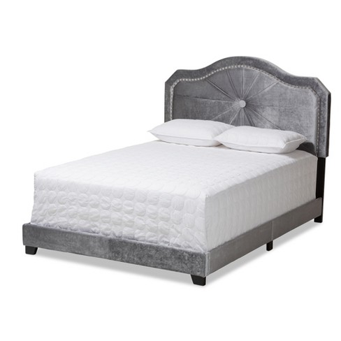 Queen Embla Velvet Fabric Upholstered Bed Gray Baxton Studio