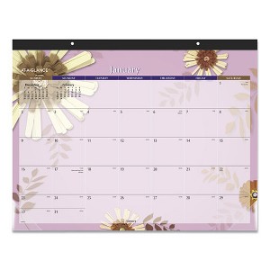Paper Flowers Desk Pad, Floral Artwork, 22 x 17, Black Binding, Clear Corners, 12-Month (Jan to Dec): 2025 - 1 of 2