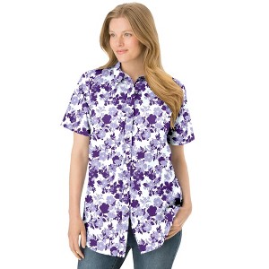 Woman Within Women's Plus Size Perfect Short Sleeve Shirt - 1 of 4