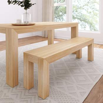 Plank+Beam Modern Wood Dining Bench, Solid Wood Bench for Dining Table, 60 Inch, Pecan Wirebrush