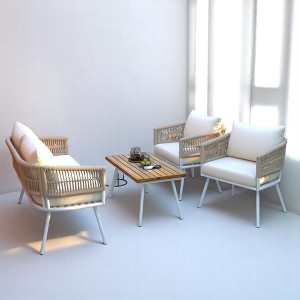 4-Piece Boho Patio Furniture Set with Handmade Rope Weave, Acacia Wood Table, OLEFIN Cushions, and Metal Frame - 1 of 4