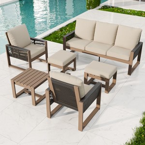 EAGLE PEAK 6 Pieces Natural Cedar Wood Conversation Set, Outdoor Patio Furniture with 2 Ottomans and Side Table - 1 of 4