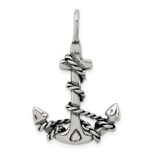 Black Bow Jewelry Sterling Silver Large 3D Antiqued Anchor and Rope Pendant, 22 x 32mm - 1 of 4