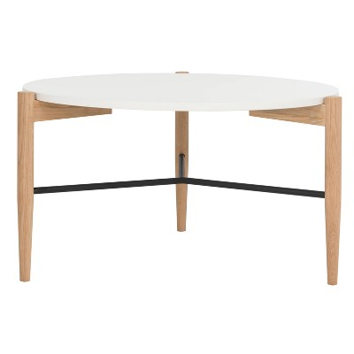 Thyme Round Coffee Table - White / Oak - Safavieh