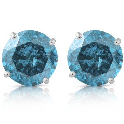 Pompeii3 1 5/8ct Blue Diamond Studs 14K White Gold Lab Created