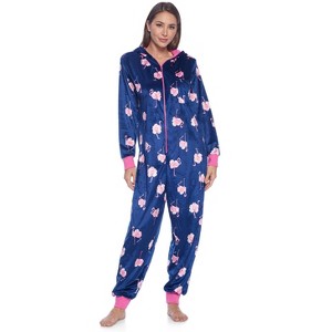 Ashford & Brooks Women's Mink Fleece Hooded One Piece Pajama Jumpsuit - 1 of 4