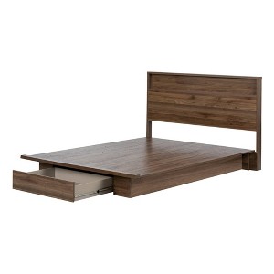 South Shore Full/Queen Tao Bed and Headboard Brown/Natural Walnut: Contemporary Platform with Storage Drawer - 1 of 4