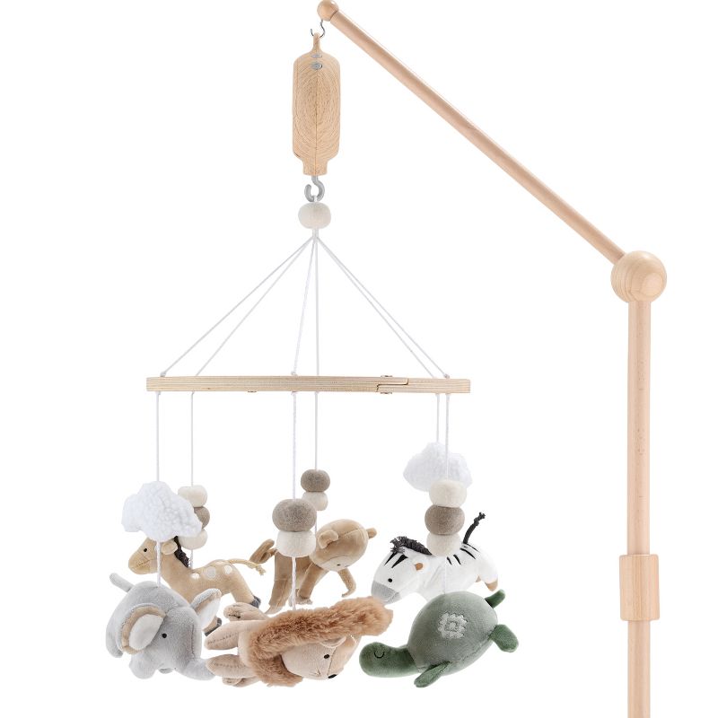 The Peanutshell Deluxe Wooden Crib Mobile Set with Arm, Music Box and Safari Serenity Baby Mobile, Multicolored, 1 of 8