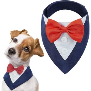 Dog Tuxedo, Formal Wedding Bandana Collar with Bow Tie, Adjustable Pet Party Tuxedo, Valentine's Outfit - 1 of 4