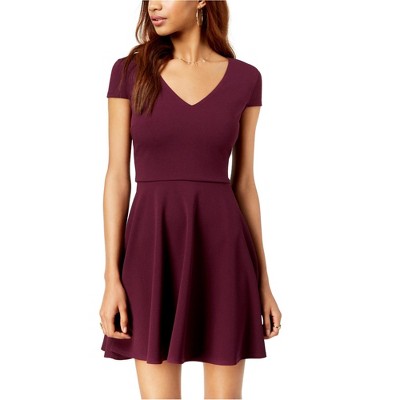 Bee Darlin Womens Solid Fit & Flare Dress, Purple, 7/8