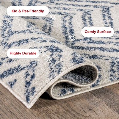 Blue Geometric Non-slip Rectangular Area Rug 5' x 7'