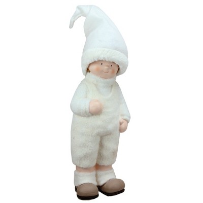 Northlight 19" White and Beige Winter Boy with Tall Hat Christmas Table Top Figure