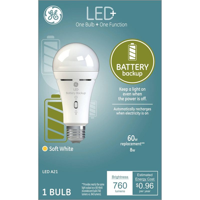 GE LED+ Battery Backup Light Bulb, 1 of 9