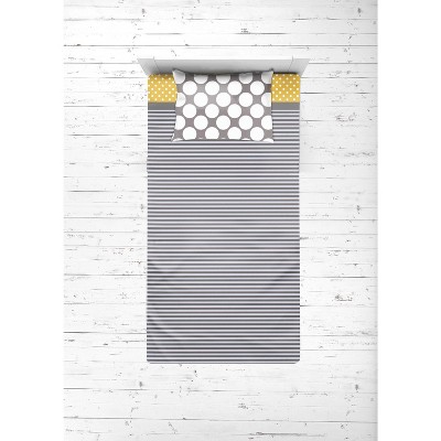Bacati - Dots Pin Stripes Gray Yellow 3 pcToddler Sheet Set