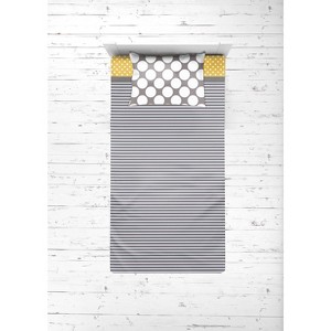 Bacati - Dots Pin Stripes Gray Yellow 3 pcToddler Sheet Set - 1 of 4