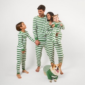 Leveret Matching Family Christmas Pajamas Green and White Striped - 1 of 4