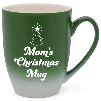 Elanze Designs Mom's Christmas Mug Two Toned Ombre Matte Green and White 12 ounce Ceramic Stoneware Coffee Cup Mug