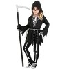 HalloweenCostumes.com 2T/4T  Girl  Toddler Skeleton Death Costume | Kid's Grim Reaper Hooded Dress,  Leggings & Chain, White/Gray/Black - 2 of 4