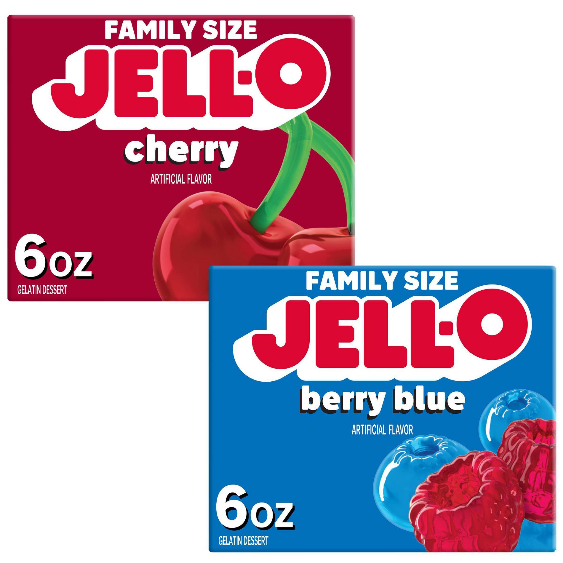 JELL-O Gelatin Dessert Mix 6oz Blueberry + 6oz Cherry