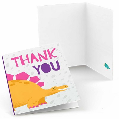 Big Dot of Happiness Roar Dinosaur Girl - Dino Mite Baby Shower or Birthday Party Thank You Cards (8 count)