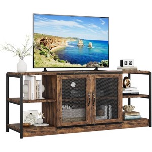 Modern Farmhouse TV Stand with 2 Mesh Doors and Storage Cabinets for Televisions Up to 70 Inch, Wood Entertainment Center Console Table - 1 of 4