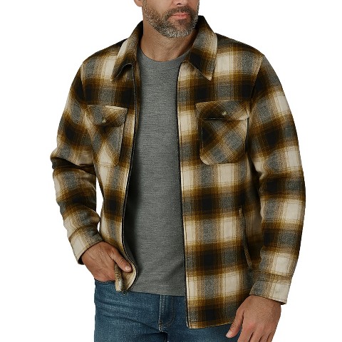Victory Outfitters Men’s Heavyweight Cotton Brawny Brushed Flannel Shirt Jacket with Zipper and Faux Shearling Lining Brown M