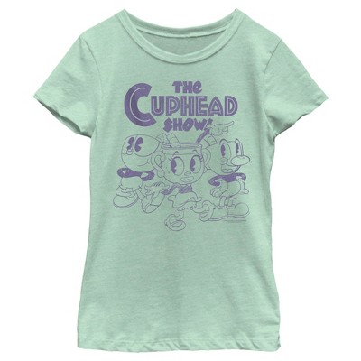 Girl's The Cuphead Show! Mugman Ms. Chalice and Cuphead Distressed T-Shirt